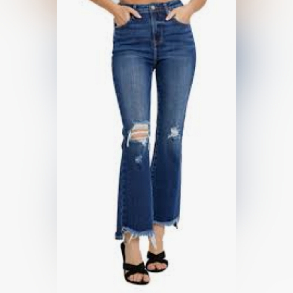 Risen Jeans High Rise Distressed Kick Flare